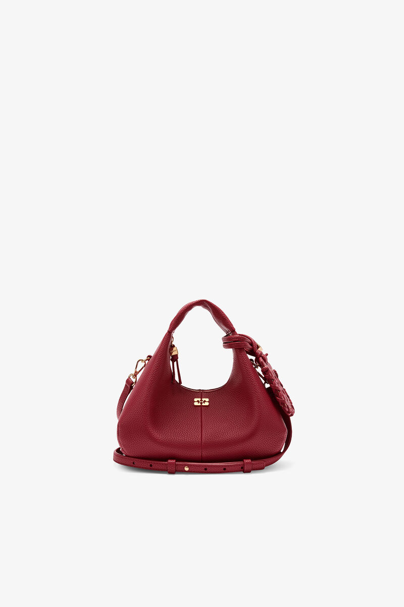 Grained Mini Hobo Bag, Recycled Polyester, in colour Red Dahlia - 1 - GANNI