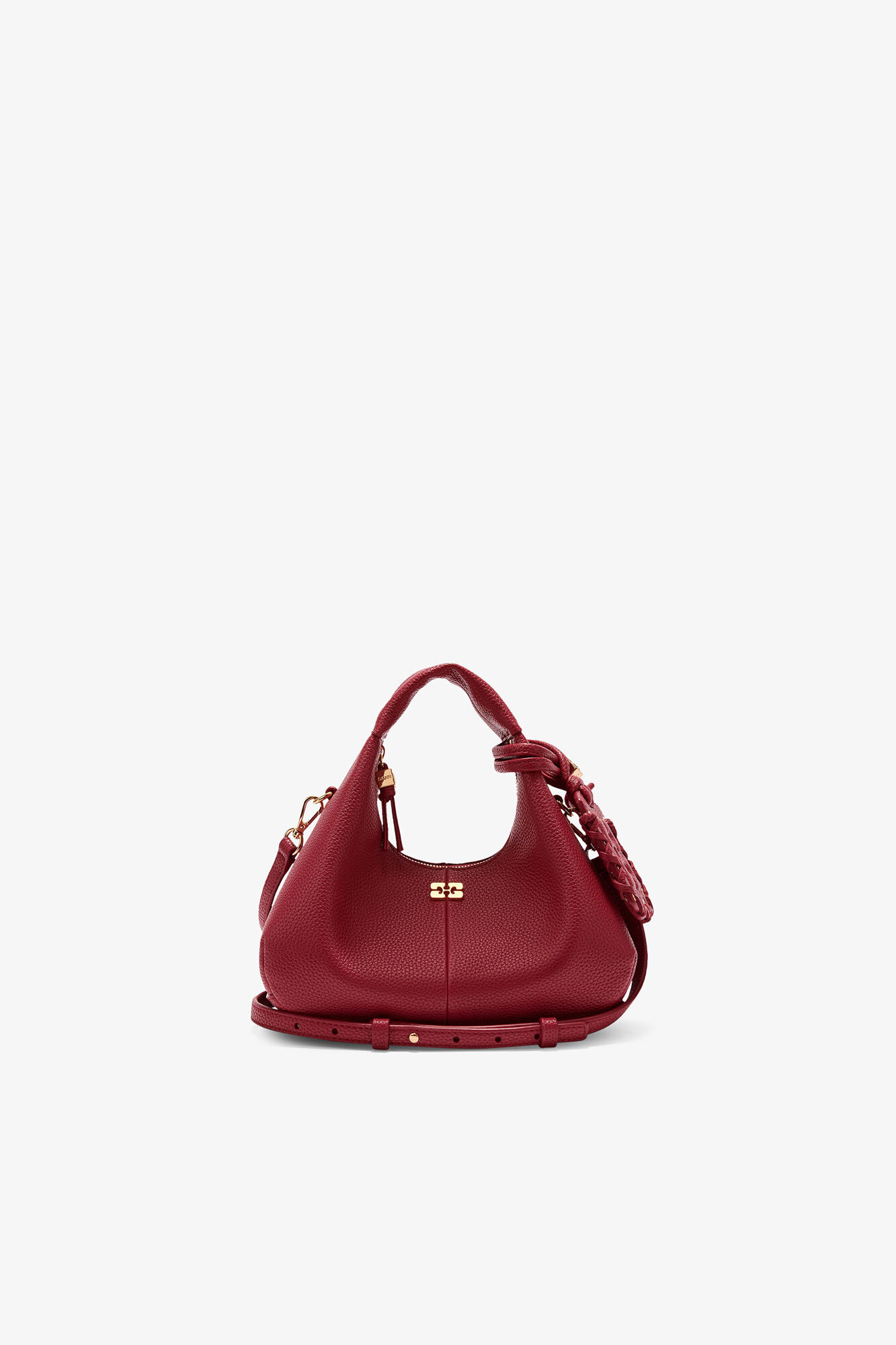 Grained Mini Hobo Bag, Recycled Polyester, in colour Red Dahlia - 1 - GANNI