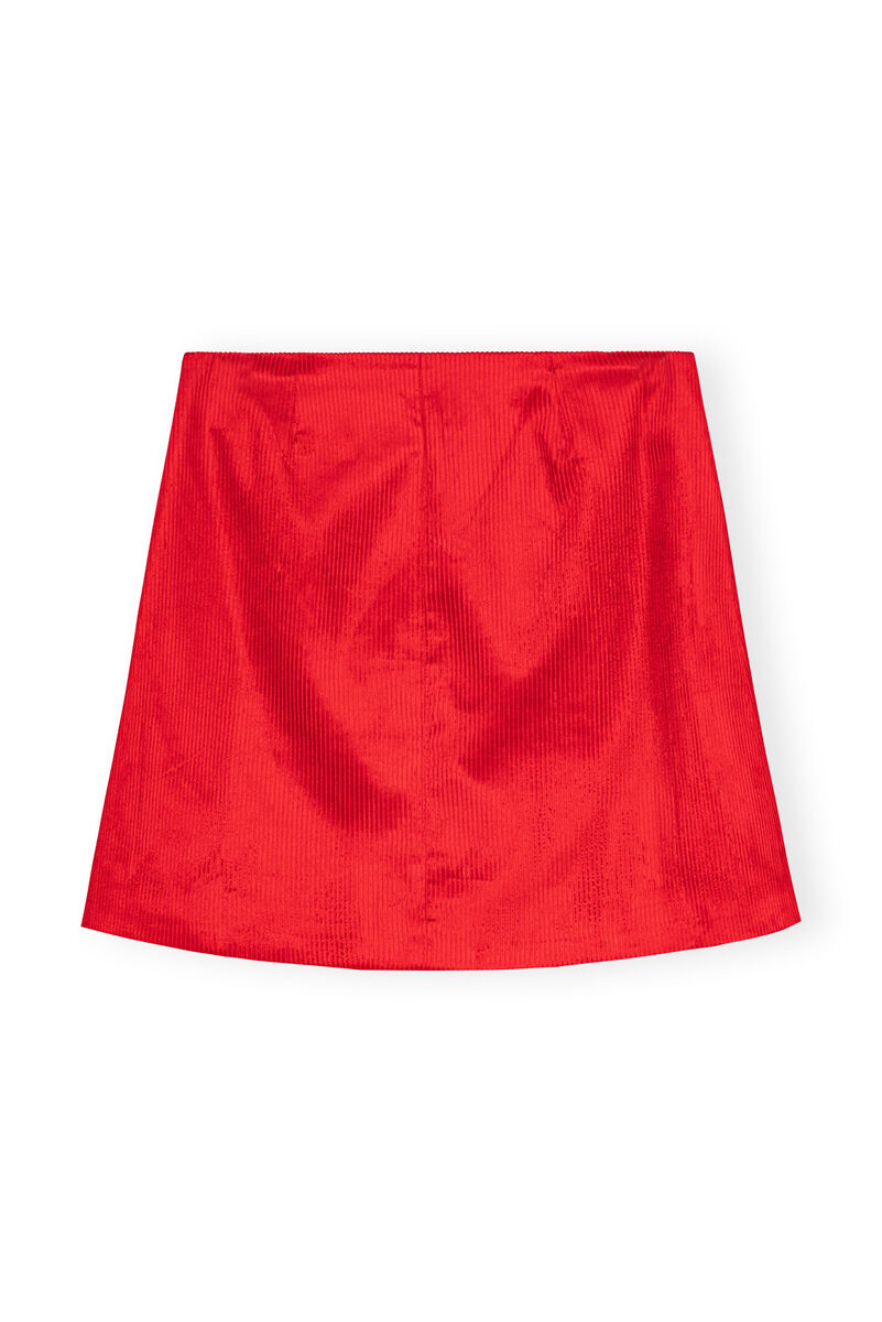 Red Shiny Corduroy Mini Rock, Organic Cotton, in colour High Risk Red - 2 - GANNI