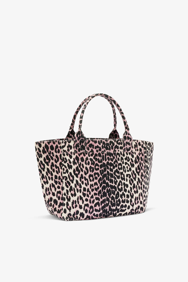 Leopard Medium Tote, Recycled Cotton, in colour Bleached Mauve - 2 - GANNI