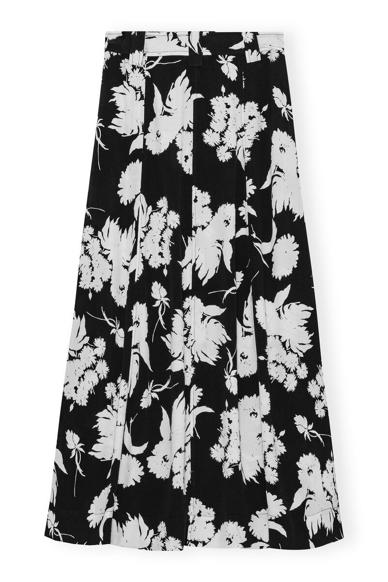 Printed Crepe Long kjol, LENZING™ ECOVERO™, in colour Black - 2 - GANNI
