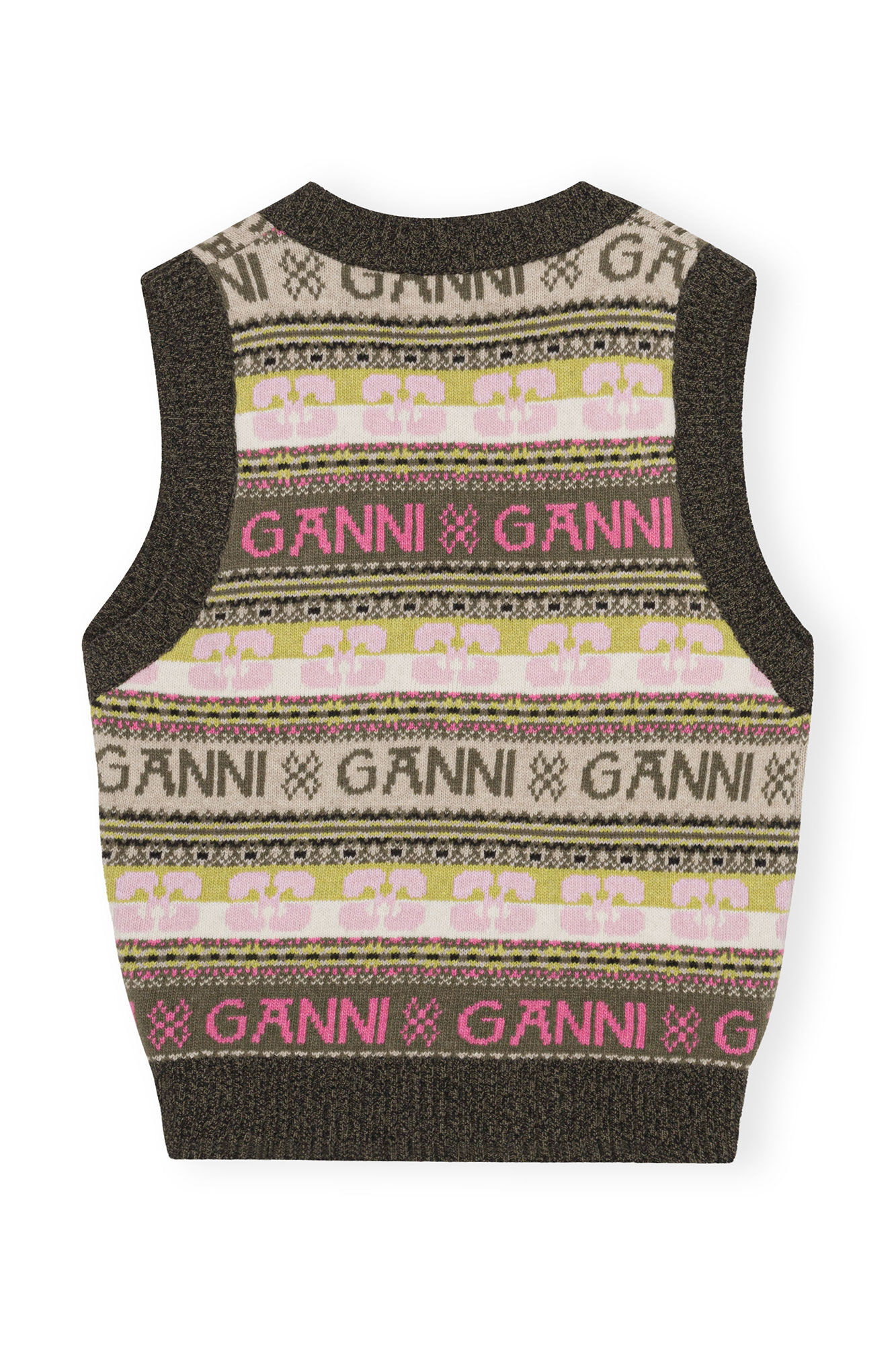 Green Logo Wool Mix Vest, Recycled Polyamide, in colour Kalamata - 2 - GANNI