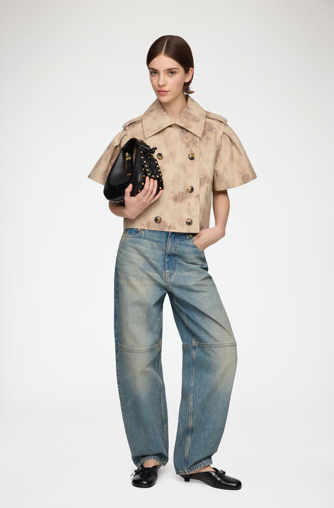 Jacket in Printed Cotton, Warm Sand