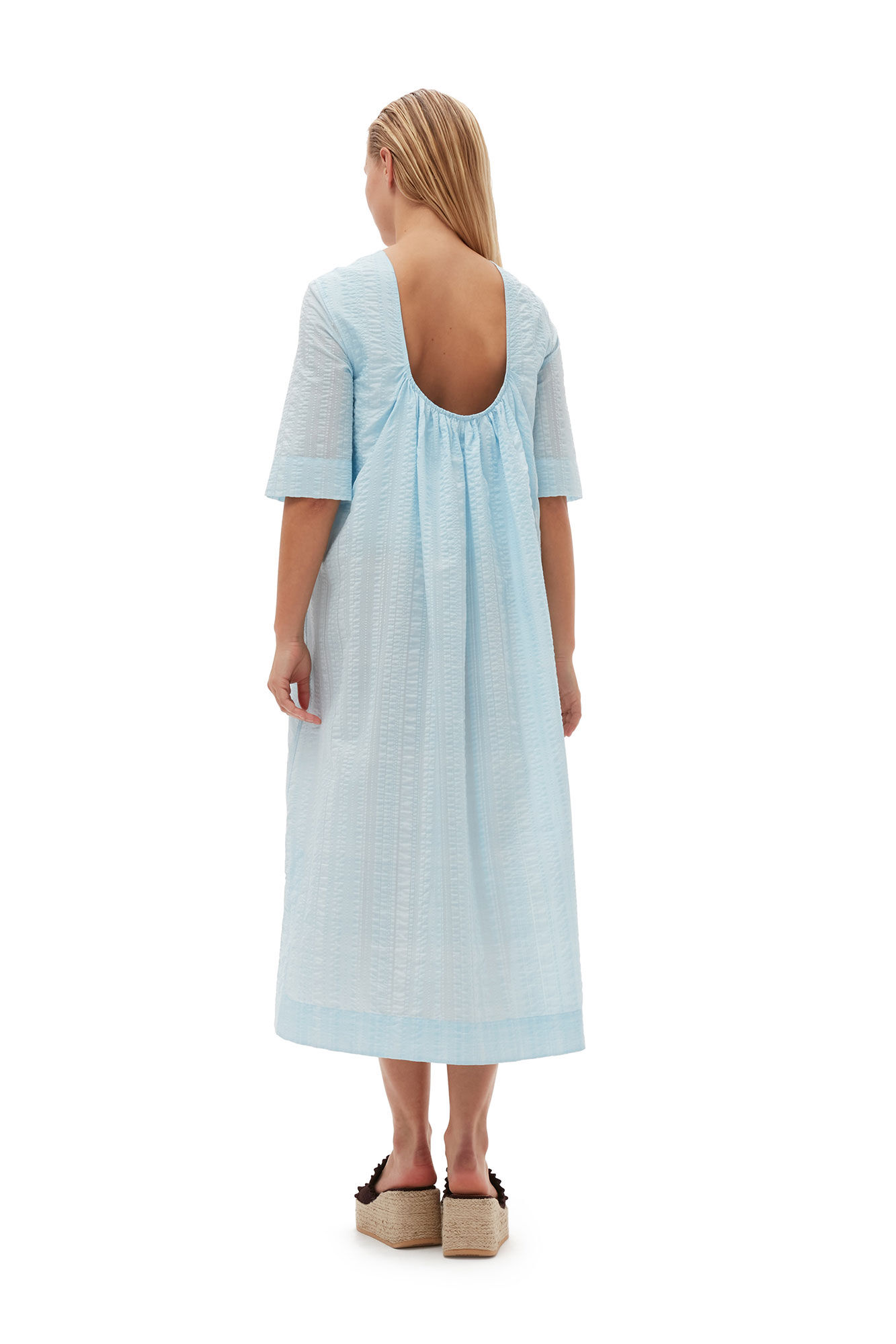 Seersucker Check Maxi Dress, Elastane, in colour Ice Water - 2 - GANNI