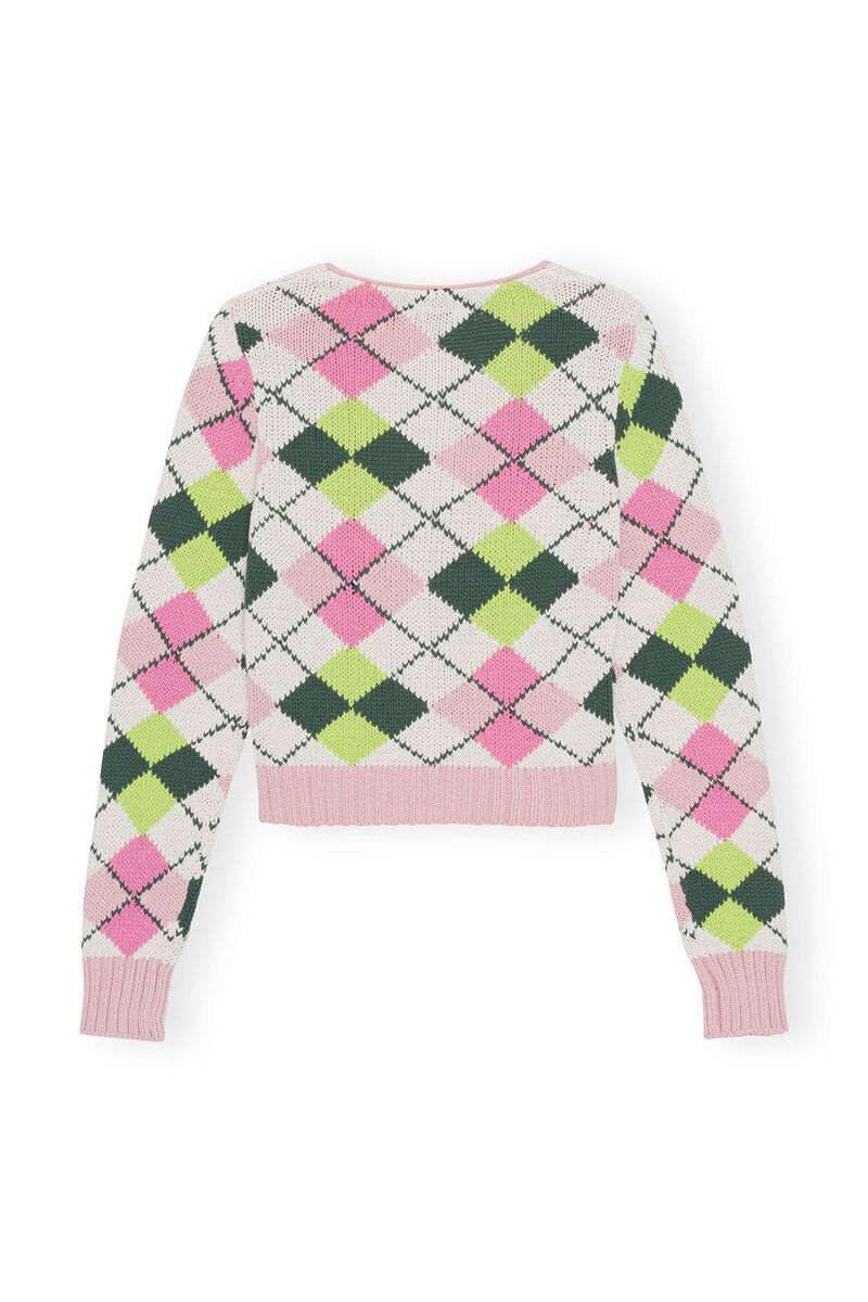 Graphic Cotton V-neck Cardigan, Cotton, in colour Multicolour - 2 - GANNI