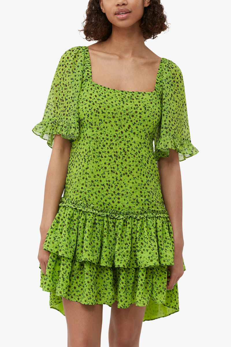 Chiffon Mini Dress, Recycled Polyester, in colour Tender Shoots - 4 - GANNI