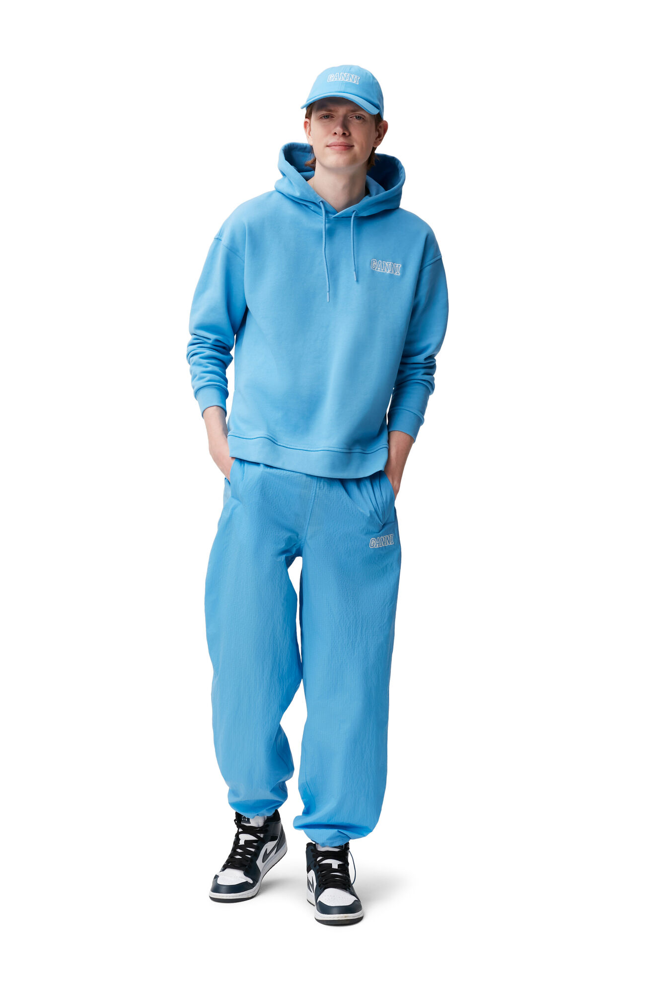 Oversized Hooded Sweatshirt, Organic Cotton, in colour Azure Blue - 4 - GANNI
