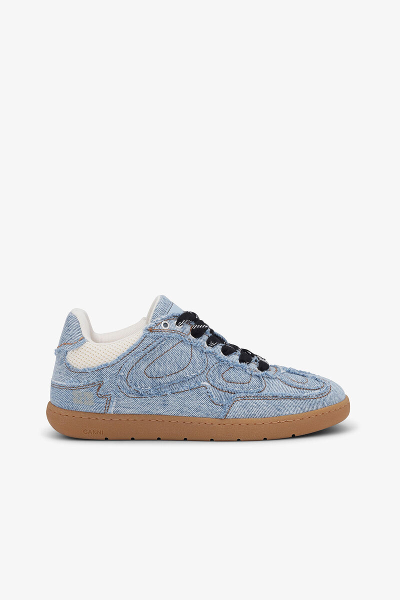 08 Denim Raw Edge Sneakers, Cotton, in colour Light Blue Vintage - 1 - GANNI
