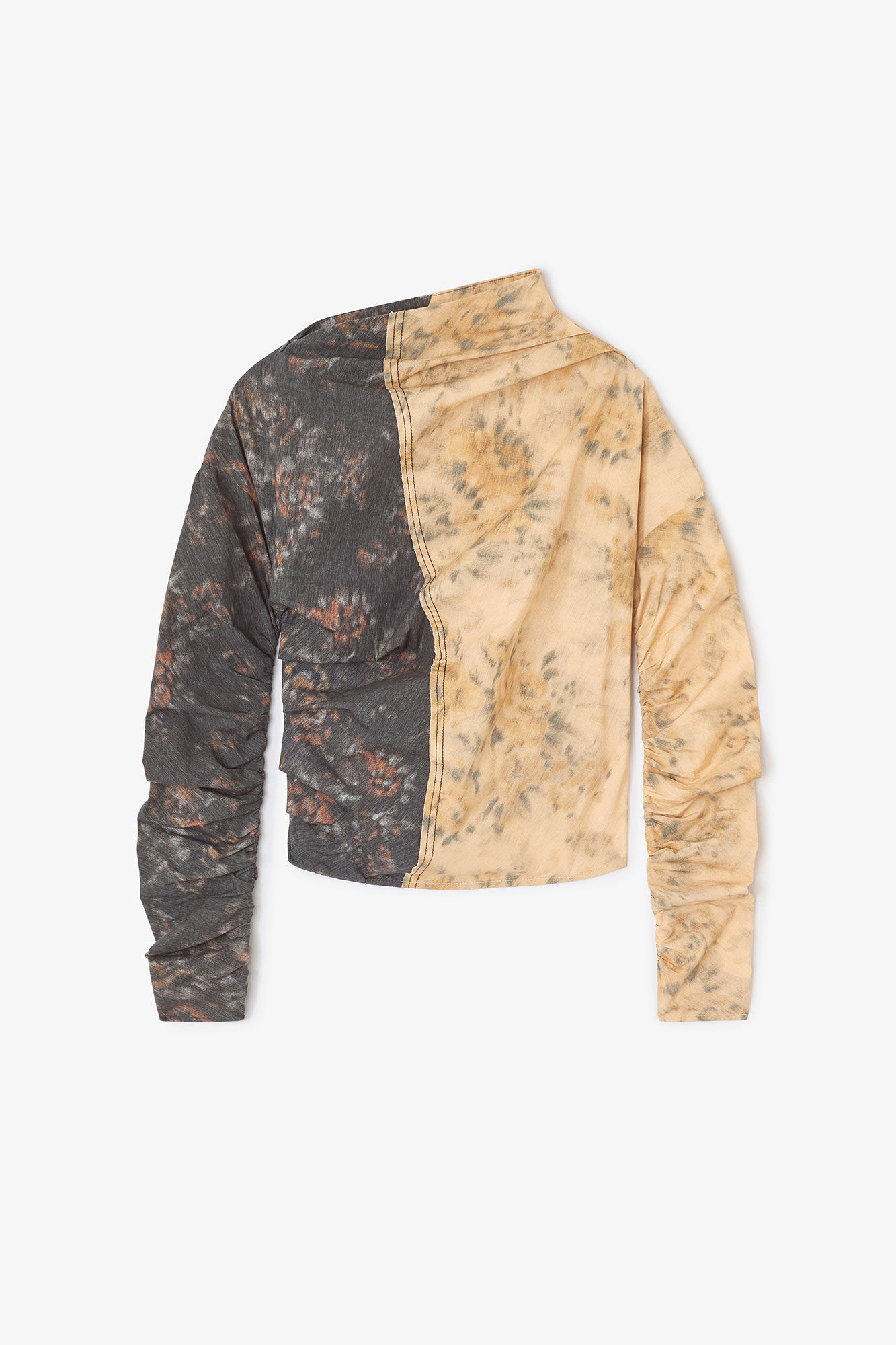 Svart og beige topp med rysjer, Elastane, in colour Multicolour - 1 - GANNI