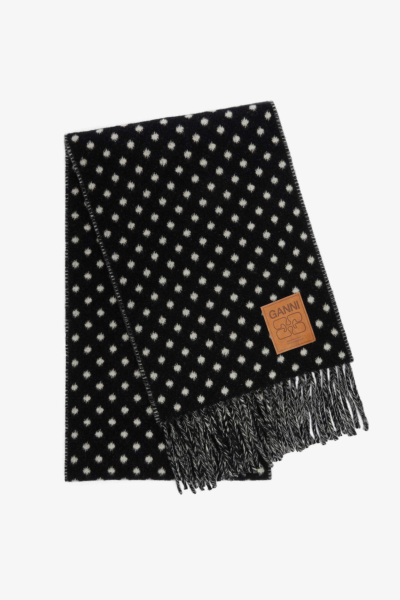 Wool Knit Scarf, Wool, in colour Black - 1 - GANNI