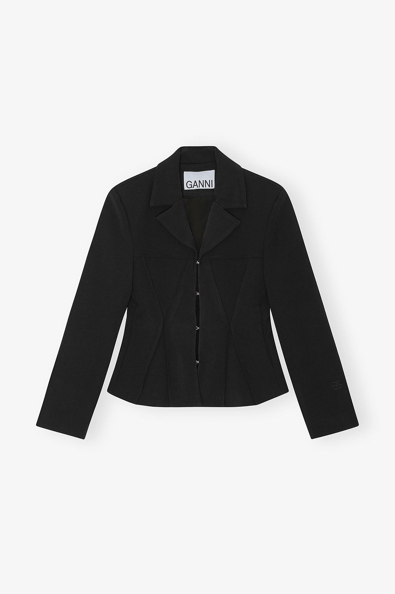 Blazer ajusté contrecollé en crêpe noir, Recycled Polyester, in colour Black - 1 - GANNI