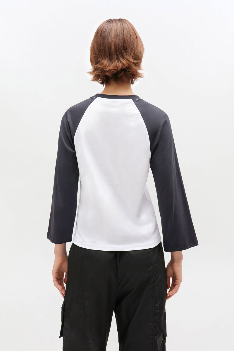 White Cropped Kitty T-shirt, Cotton, in colour Bright White - 3 - GANNI