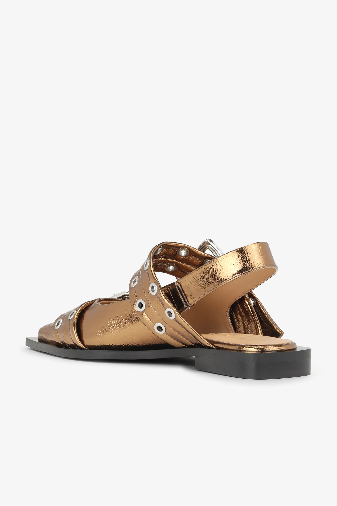 Brown Metallic Feminine Buckle Ballerinas, Polyurethane, in colour Bronze - 3 - GANNI