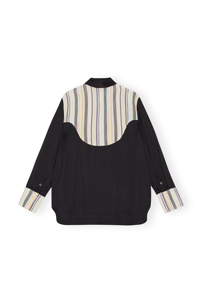 Mix Slub Stripe Shirt, Cotton, in colour Lily Green - 2 - GANNI