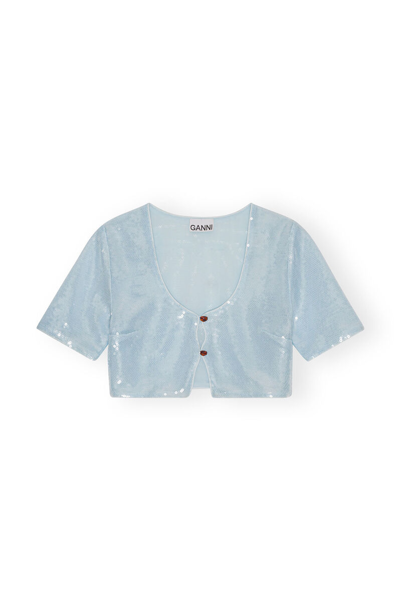 Light Sequins blus, Recycled Polyester, in colour Ice Water - 1 - GANNI