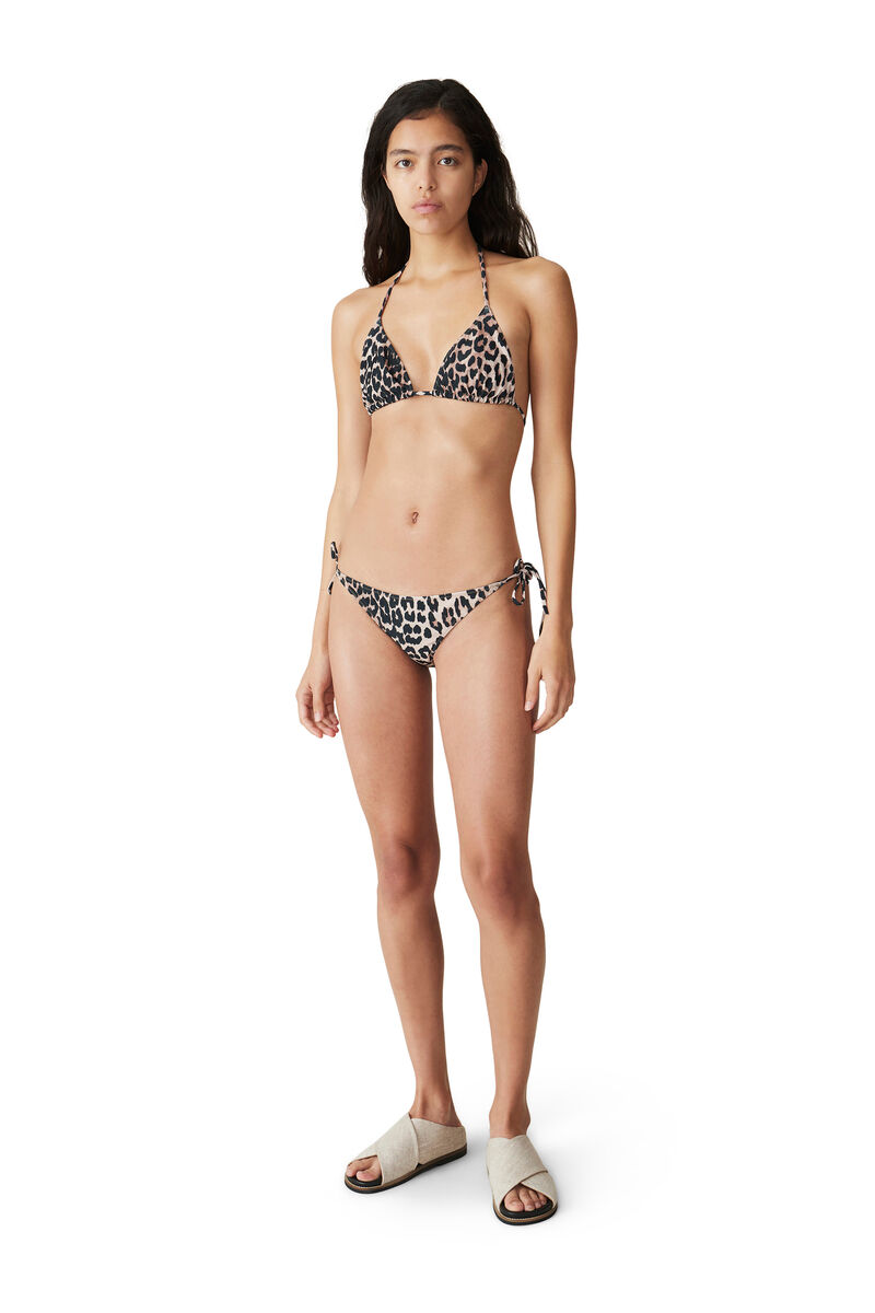 Recycled Printed Swimwear String Bikini Briefs, Elastane, in colour Leopard - 1 - GANNI
