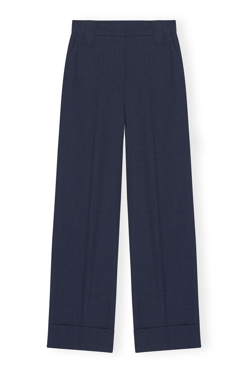 Blue Drapey Melange Trousers, Elastane, in colour Sky Captain - 1 - GANNI