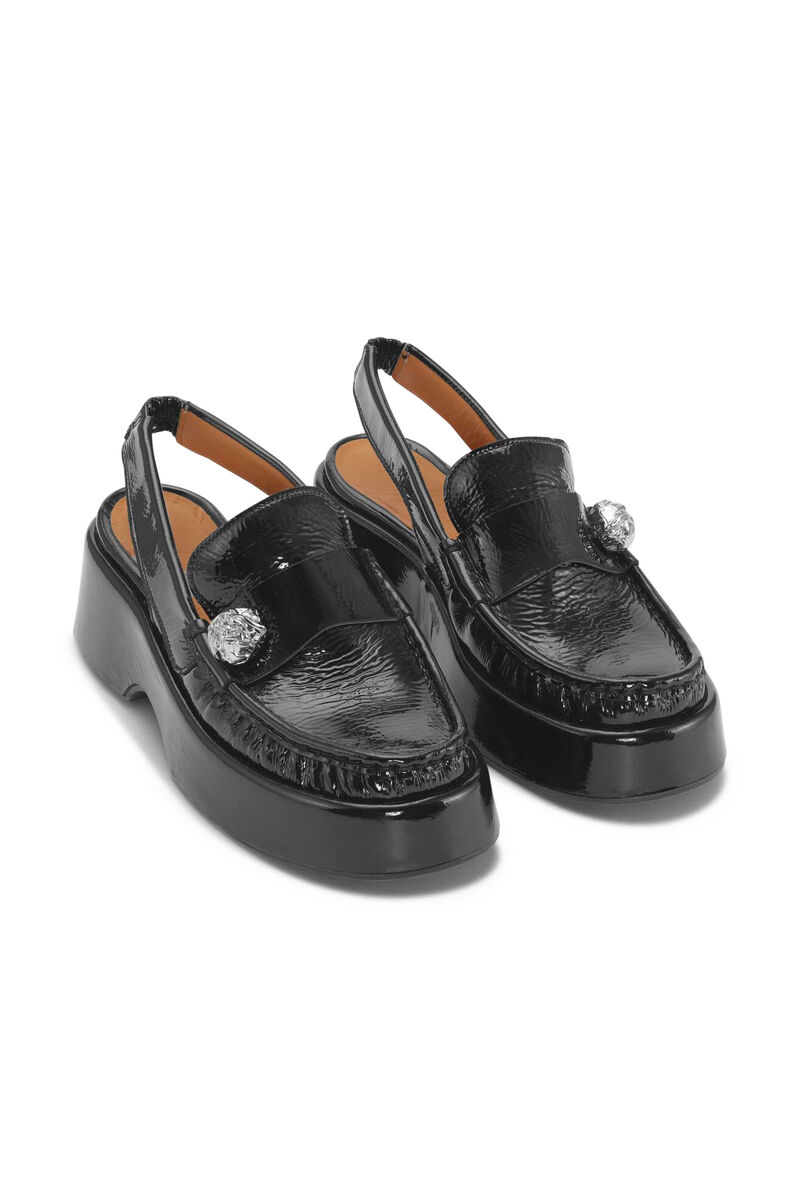 Platform Slingback Loafers, Calf Leather, in colour Black - 3 - GANNI