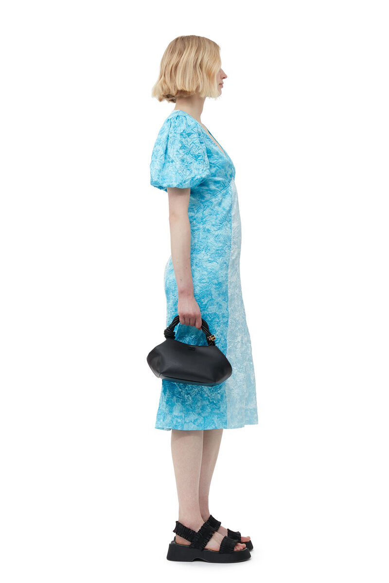 Crinkled Satin Midi Dress, Elastane, in colour Ethereal Blue - 3 - GANNI