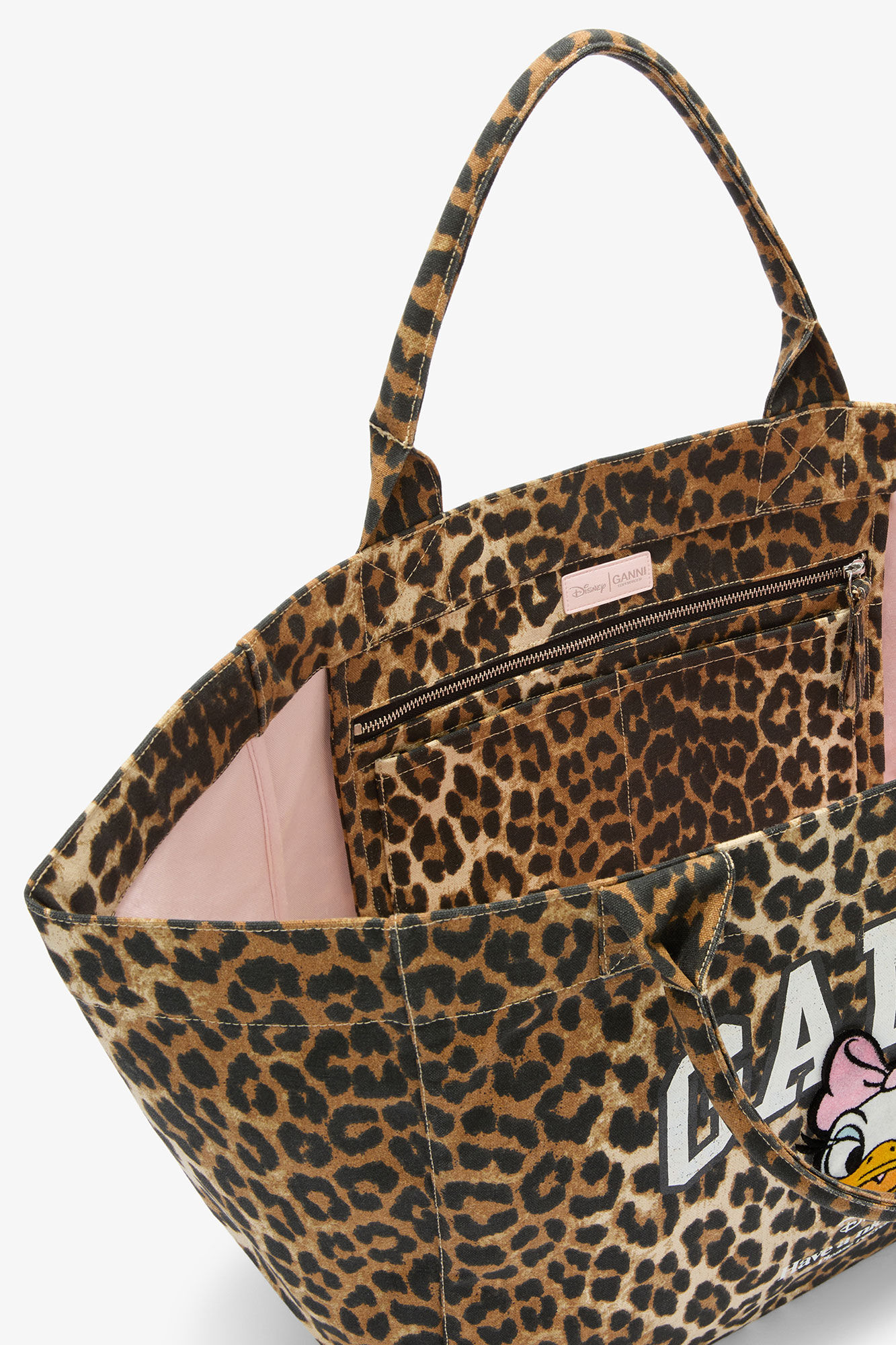 Almond Milk Daisy Duck Leopard XXL Tote | GANNI US