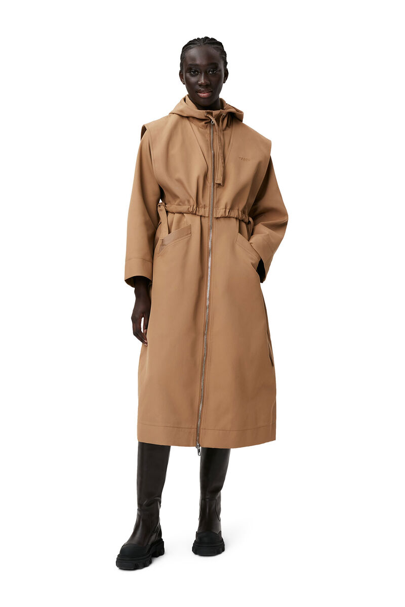 Heavy Twill Oversized Coat, Recycled Polyester, in colour Petrified Oak - 1 - GANNI
