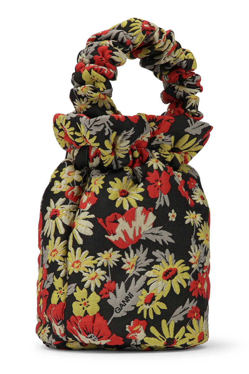 Väska med rynkat handtag, Polyamide, in colour Meadow Black - 3 - GANNI