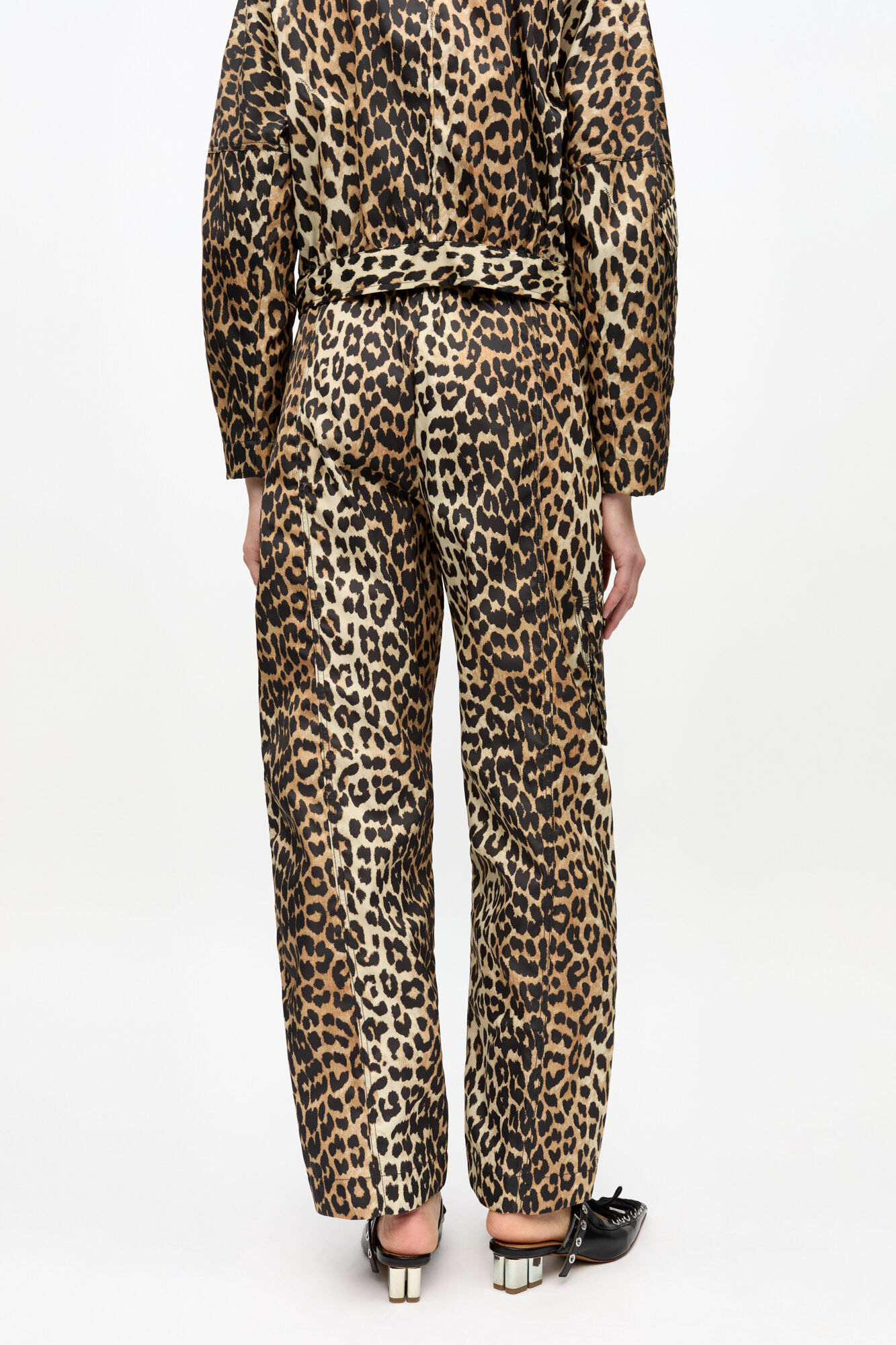 Leopard Duchesse Nylon Cargo Pants, Recycled Nylon, in colour Leopard - 3 - GANNI