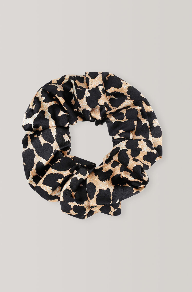 Silk Stretch Satin Scrunchie, Silk, in colour Leopard - 1 - GANNI