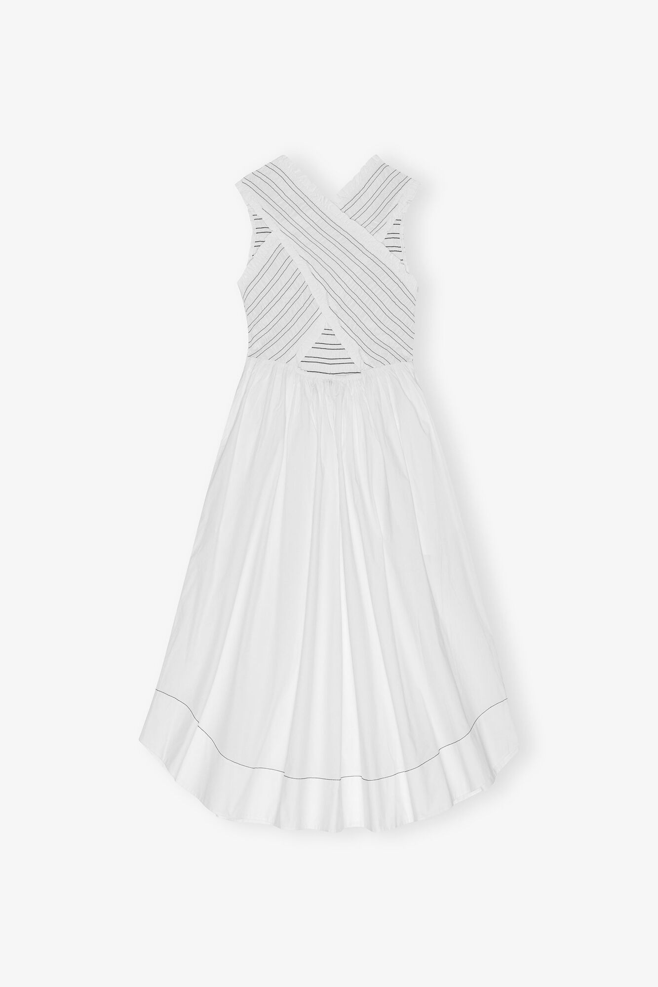 Robe midi fronc&eacute;e en coton stretch d&eacute;lav&eacute;, Cotton, in colour Bright White - 2 - GANNI