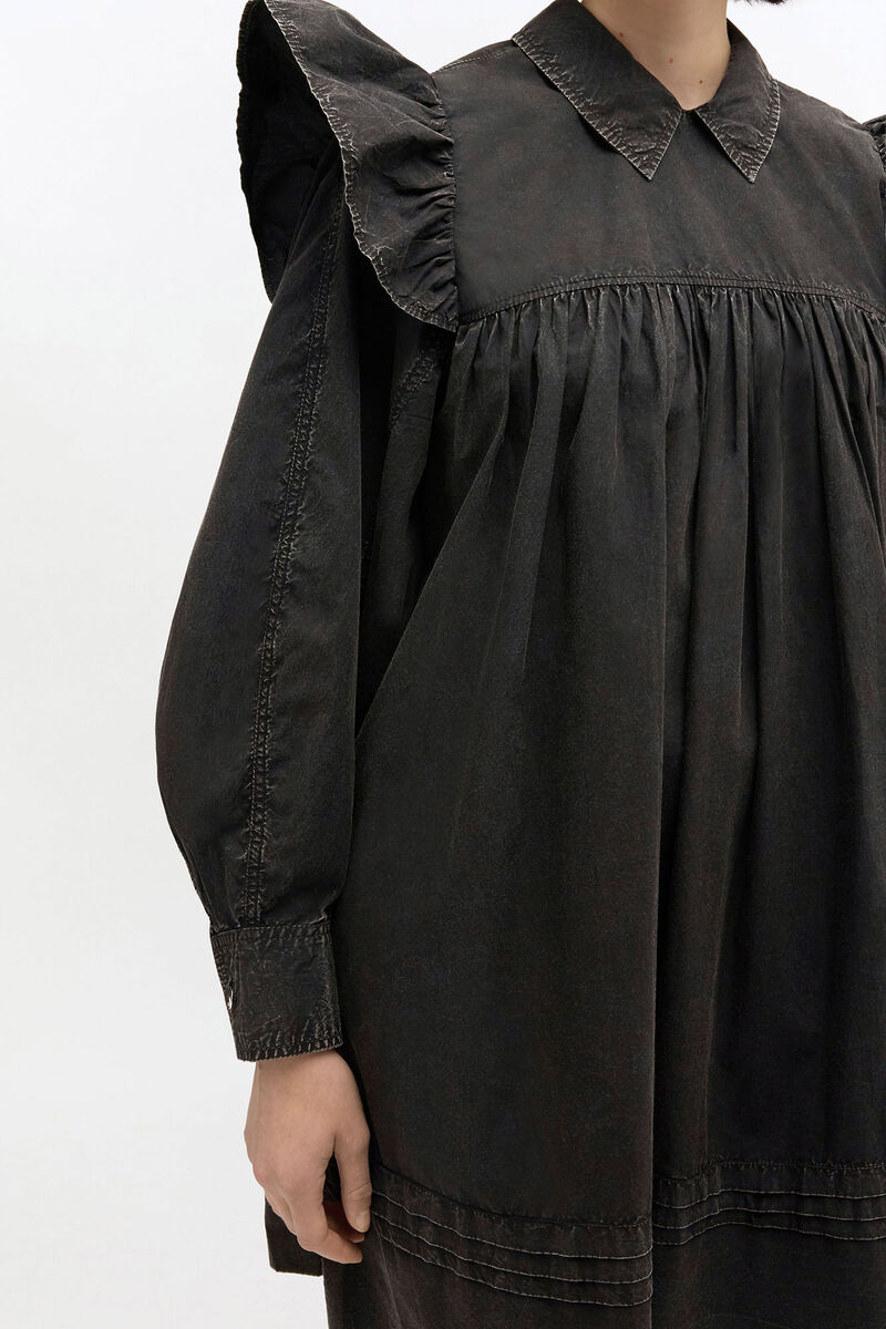 Black Washed Mini Shirt Dress, Organic Cotton, in colour Black - 3 - GANNI