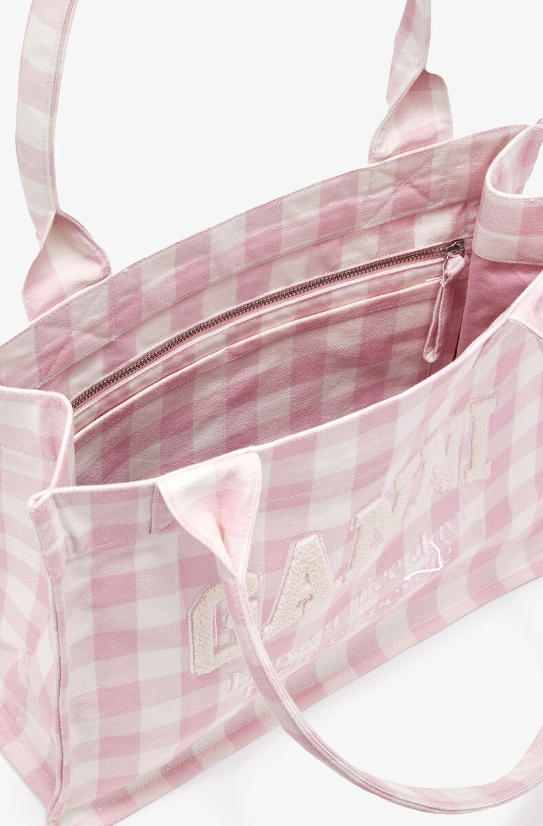 Stor ternet Vichy tote, Recycled Cotton, in colour Bleached Mauve - 3 - GANNI