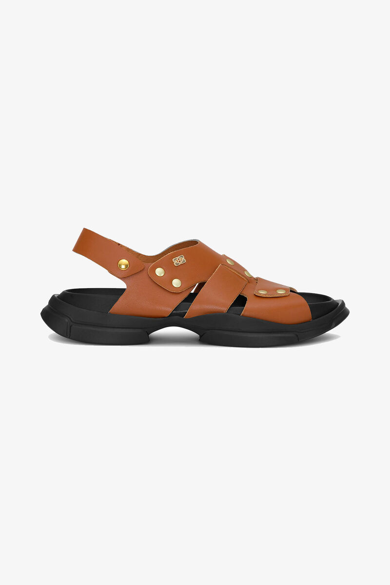 Brune letvægts EVA-sandaler med asymmetrisk design, Polyester, in colour Chocolate Fondant - 1 - GANNI