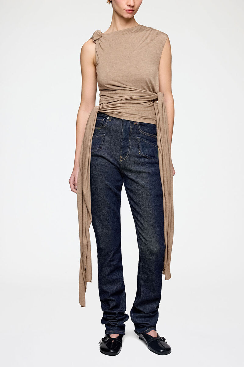 Top in Beige Jersey, Viscose, in colour Coca Mocha - 1 - GANNI