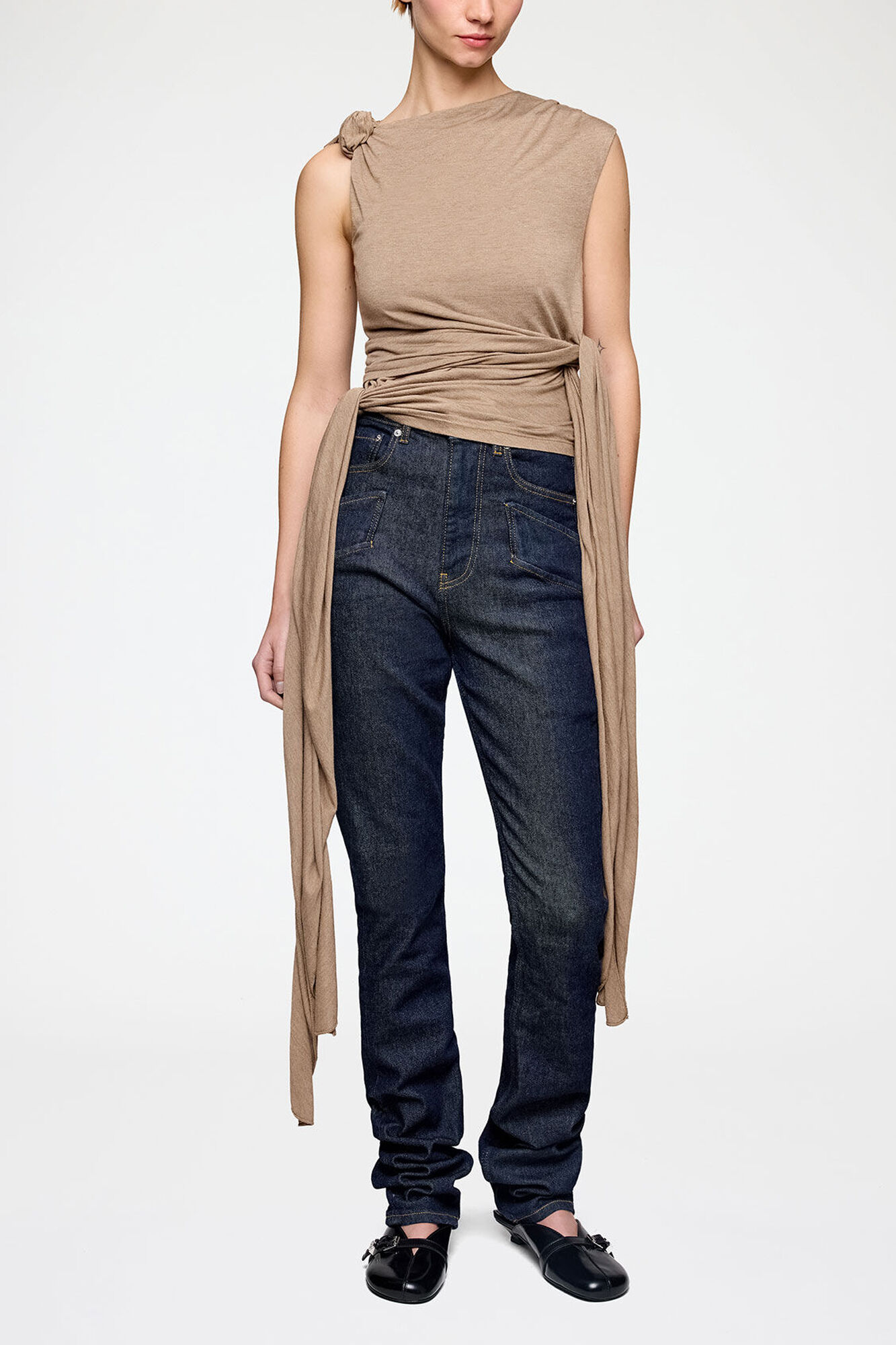 Top in Beige Jersey, Viscose, in colour Coca Mocha - 1 - GANNI