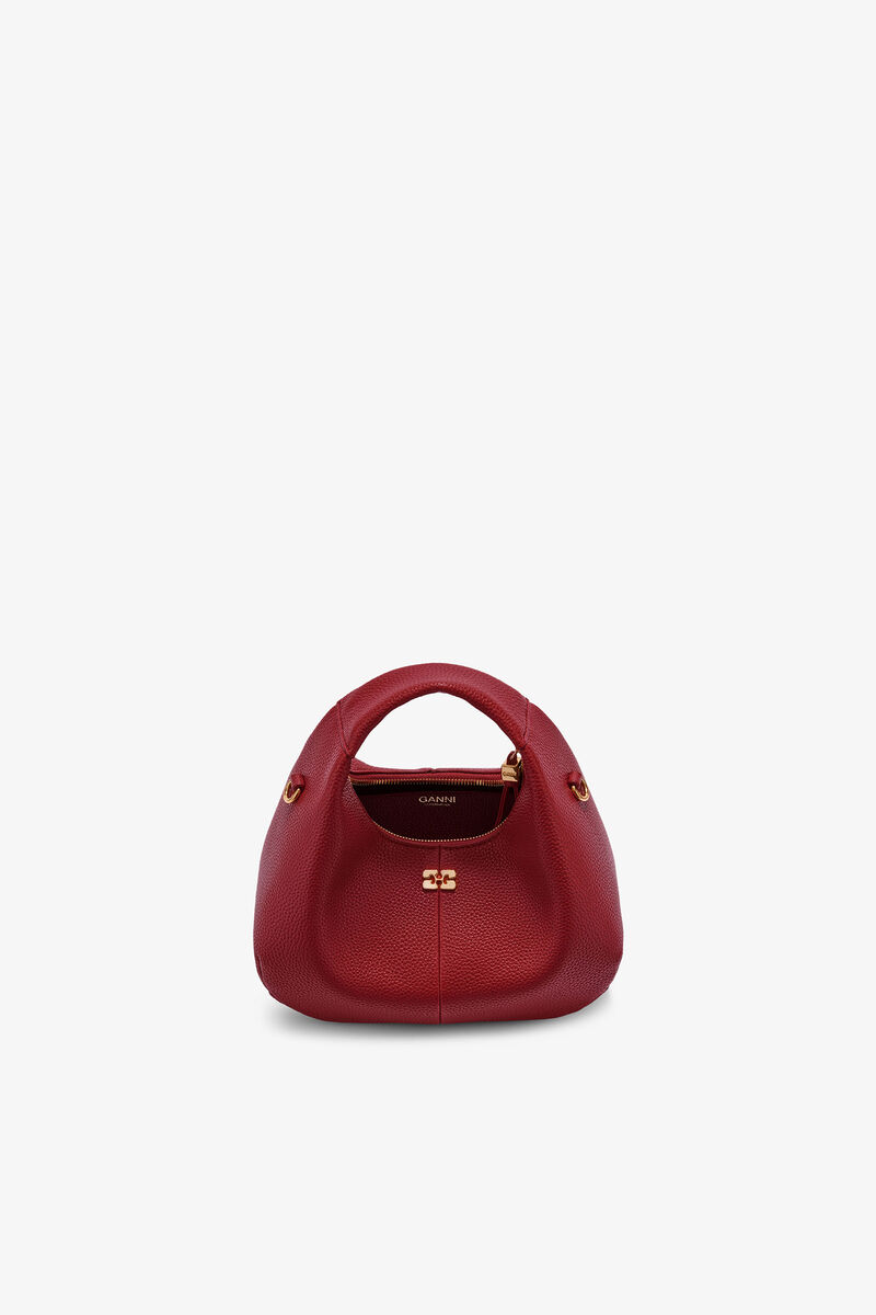 Grained Mini Hobo Bag, Recycled Polyester, in colour Red Dahlia - 3 - GANNI
