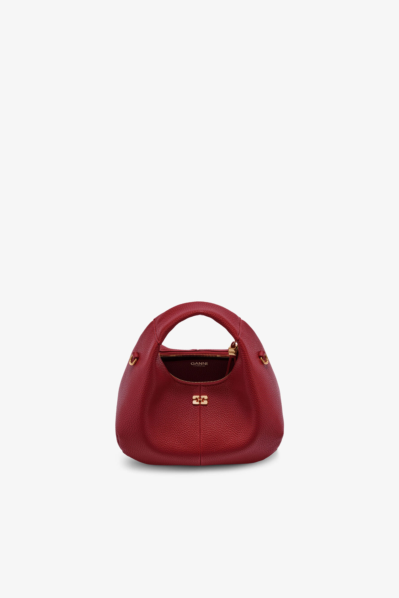 Grained Mini Hobo Bag, Recycled Polyester, in colour Red Dahlia - 3 - GANNI