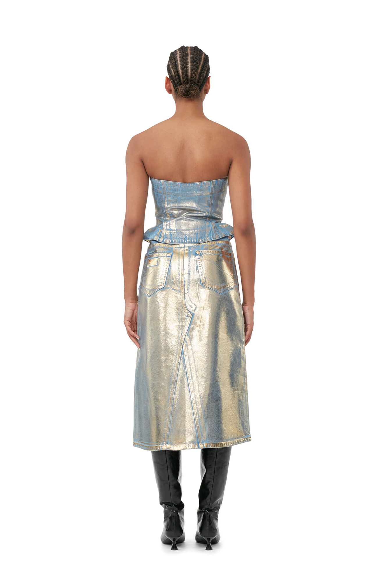 Gold Denim Top, Cotton, in colour Gold - 3 - GANNI