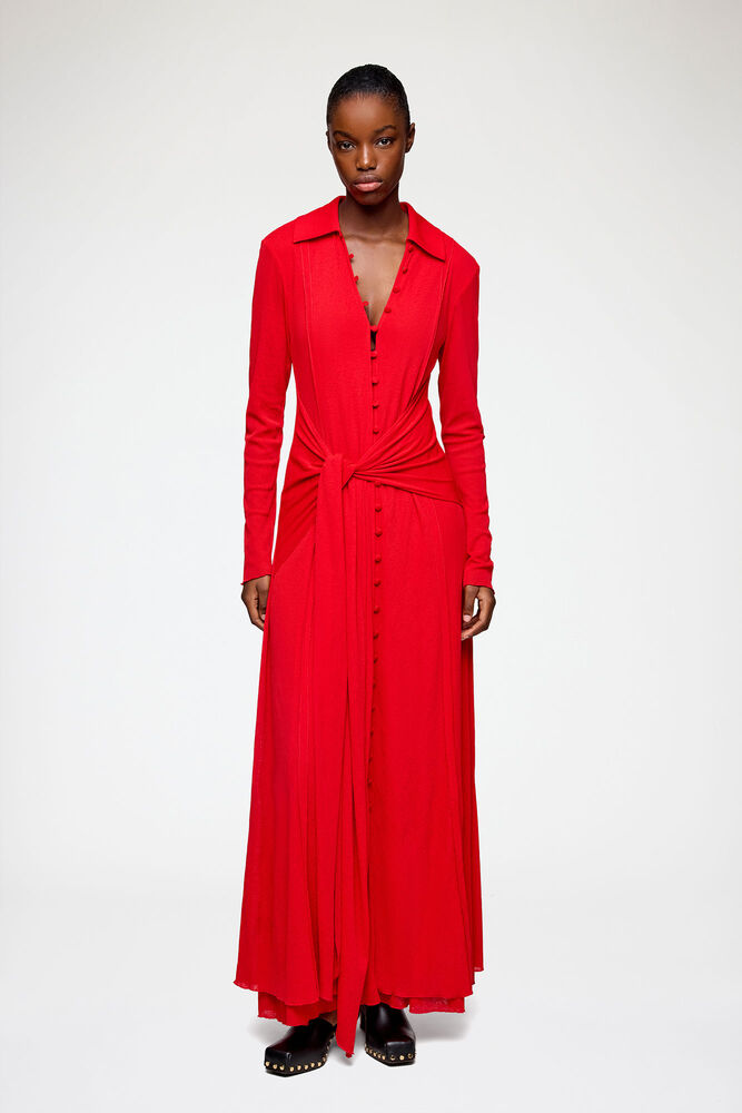 Long Dress in Marl Mesh, Goji Berry