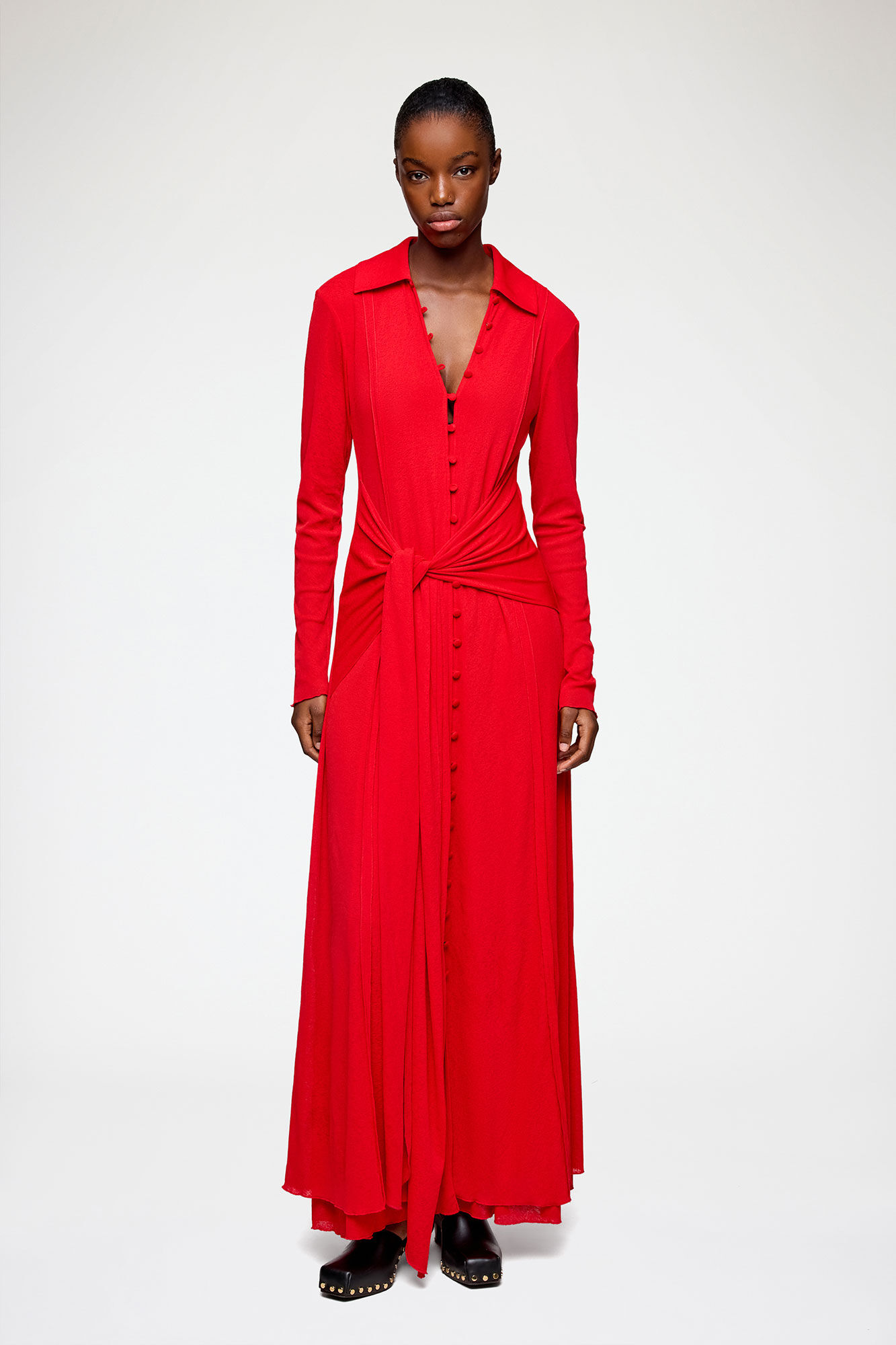 Long Dress in Marl Mesh, Recycled Polyester, in colour Goji Berry - 1 - GANNI