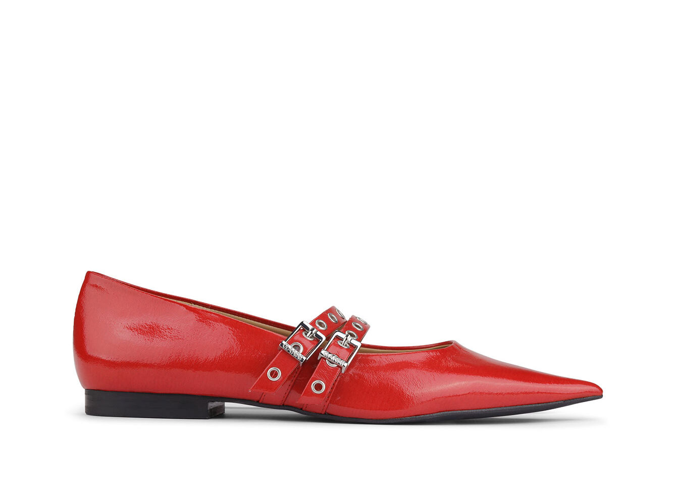 Red Eyelets Ballerinas, Cotton, in colour Racing Red - 1 - GANNI