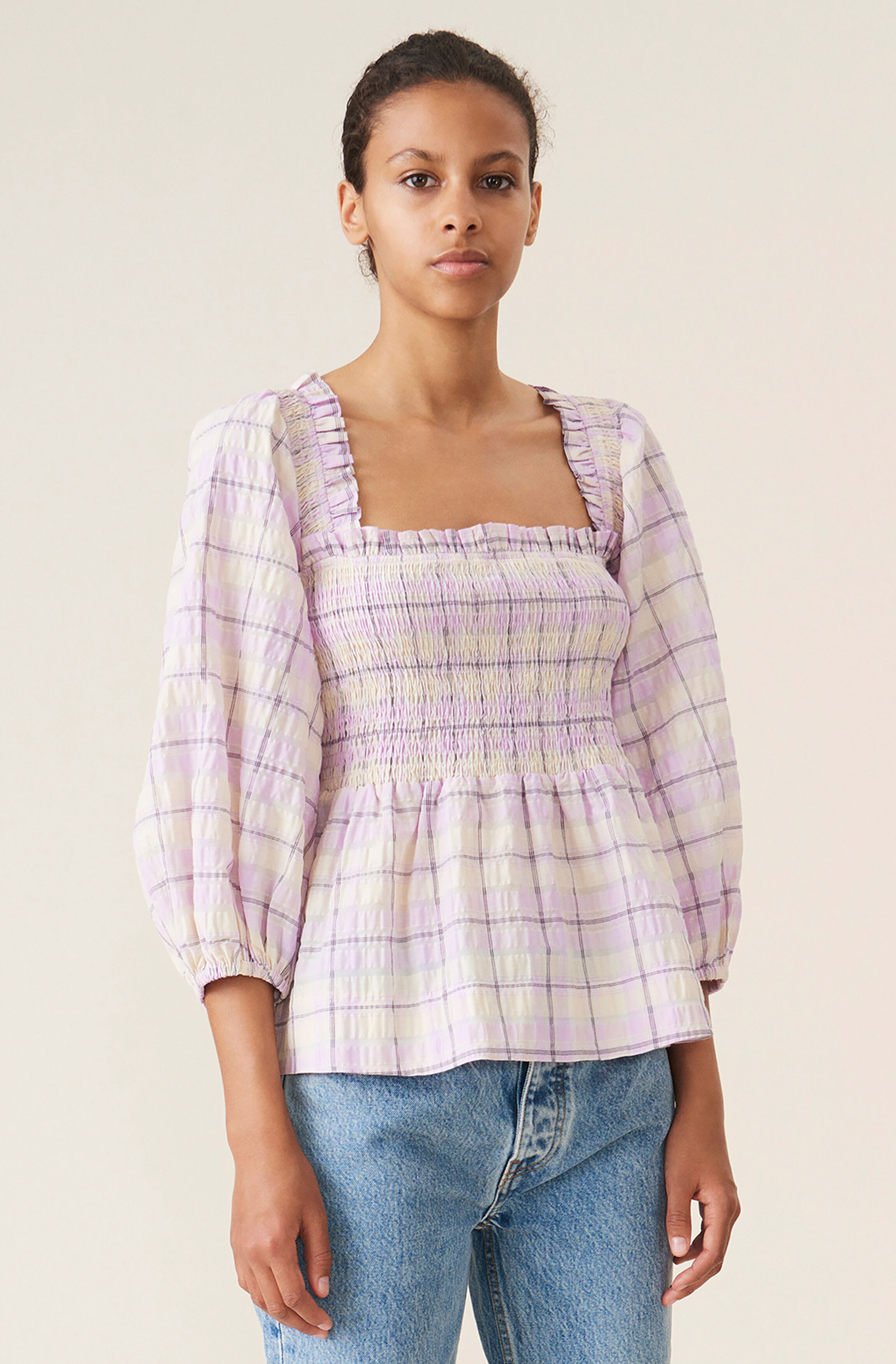 Ganni smocked top clearance