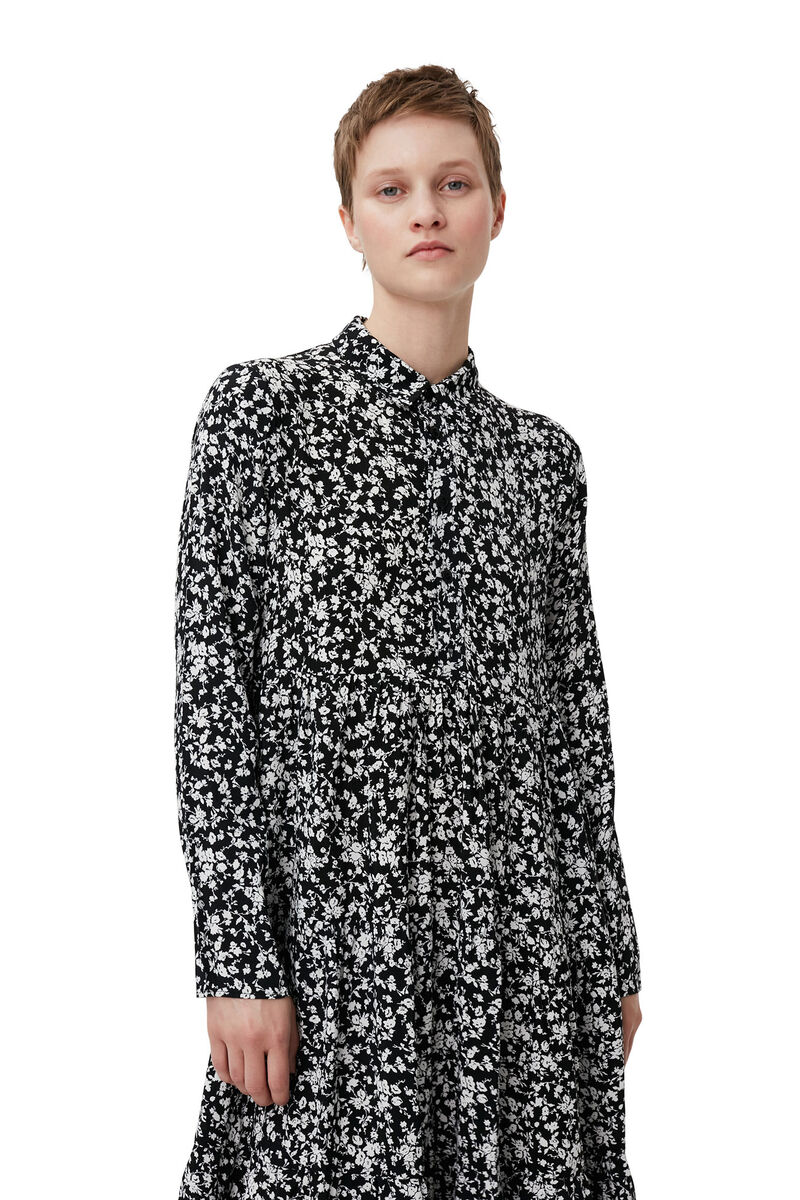 Printed Crepe Layer Dress, LENZING™ ECOVERO™, in colour Black - 3 - GANNI