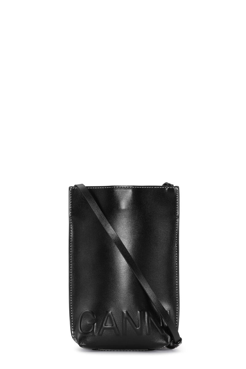 Mini Crossbody Logo Bag, Leather, in colour Black - 1 - GANNI