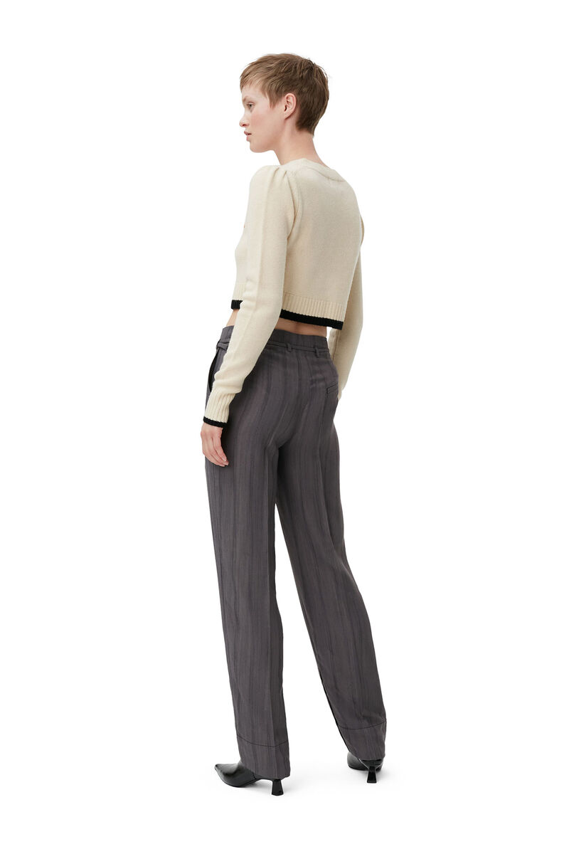 Drapey Stripe Pants, LENZING™ ECOVERO™, in colour Black Stripes - 2 - GANNI