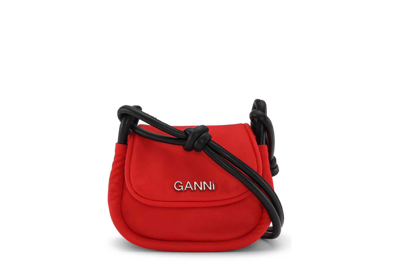 Red Knot Mini Flap Over Bag, Recycled Leather, in colour Fiery Red - 1 - GANNI