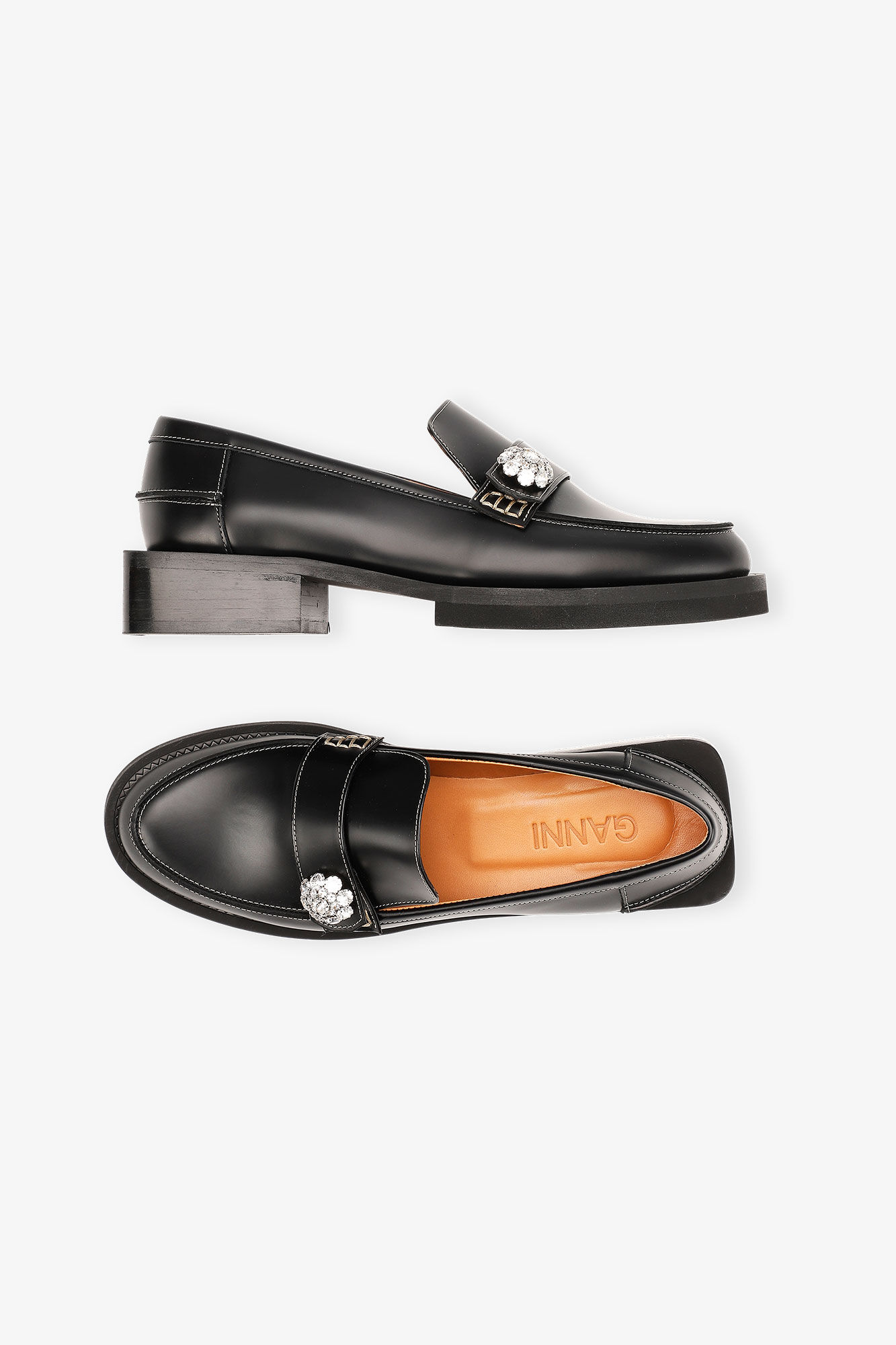 Utsmyckade loafers, Leather, in colour Black - 2 - GANNI