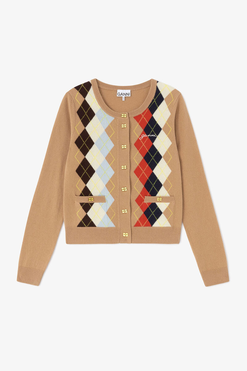 Rutig cardigan, in colour Incense - 1 - GANNI