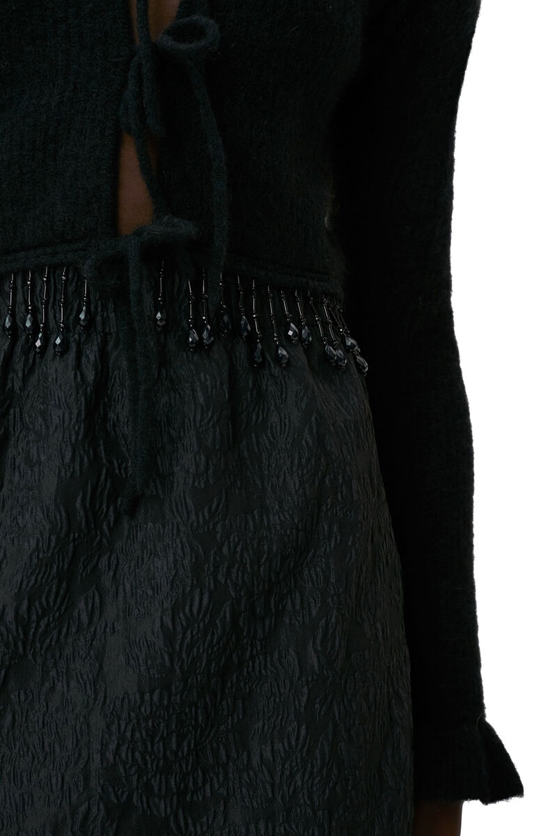 Jacquard Organza Bead Fringe Mini Skirt, in colour Black - 5 - GANNI