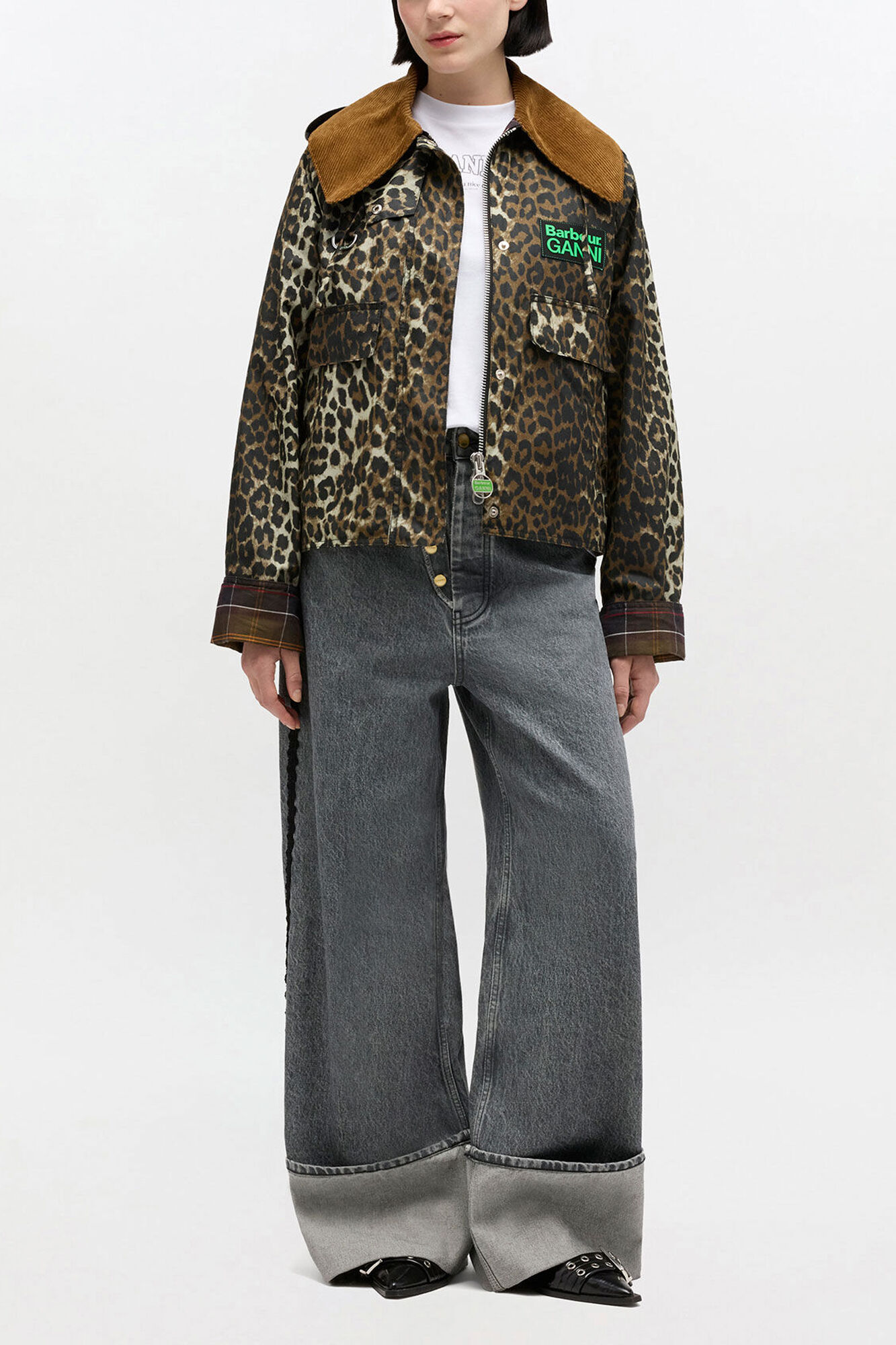 Short Wax Jacket in Leopard, Cotton, in colour Leopard - 2 - GANNI