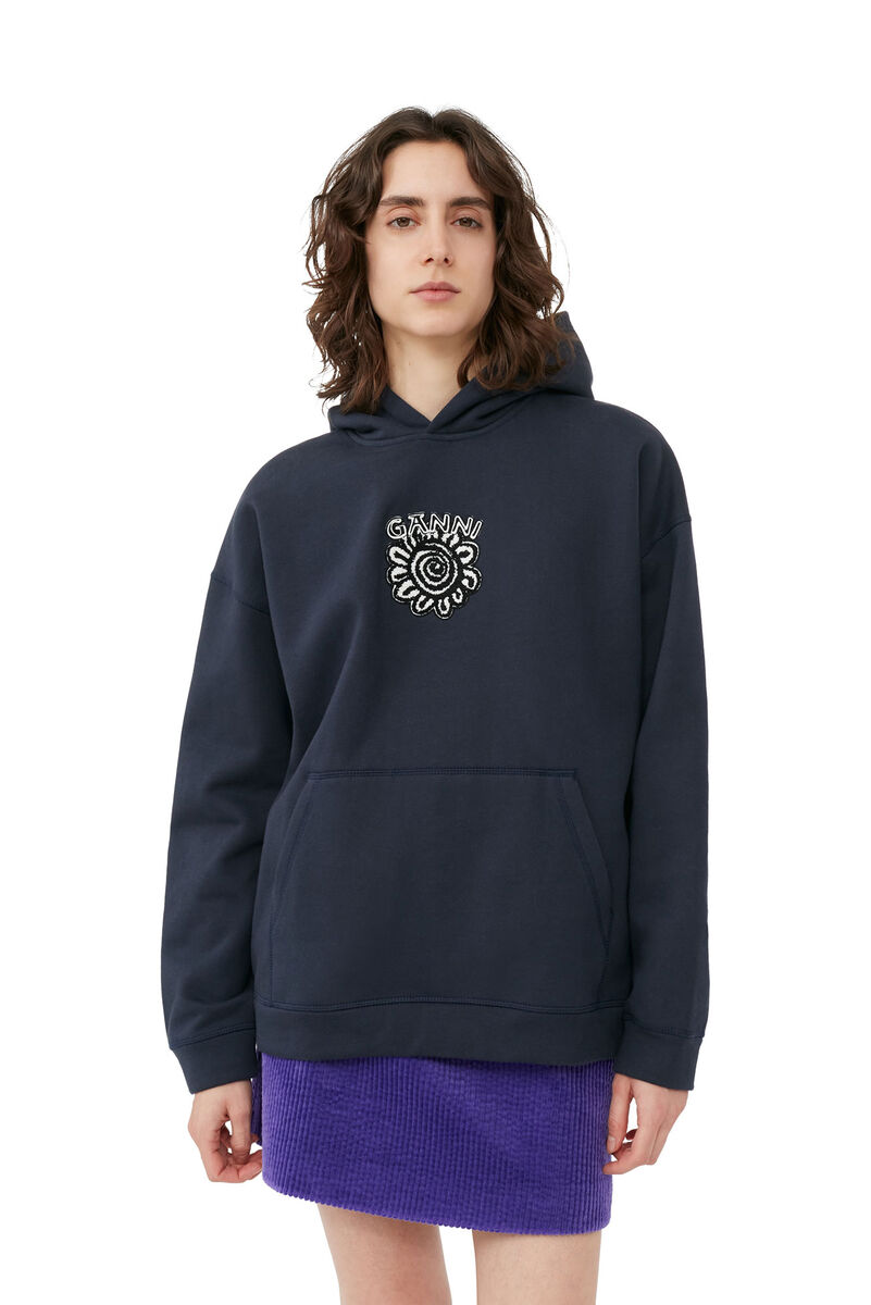 Blue Oversized Isoli Flower Hoodie, Cotton, in colour Sky Captain - 4 - GANNI
